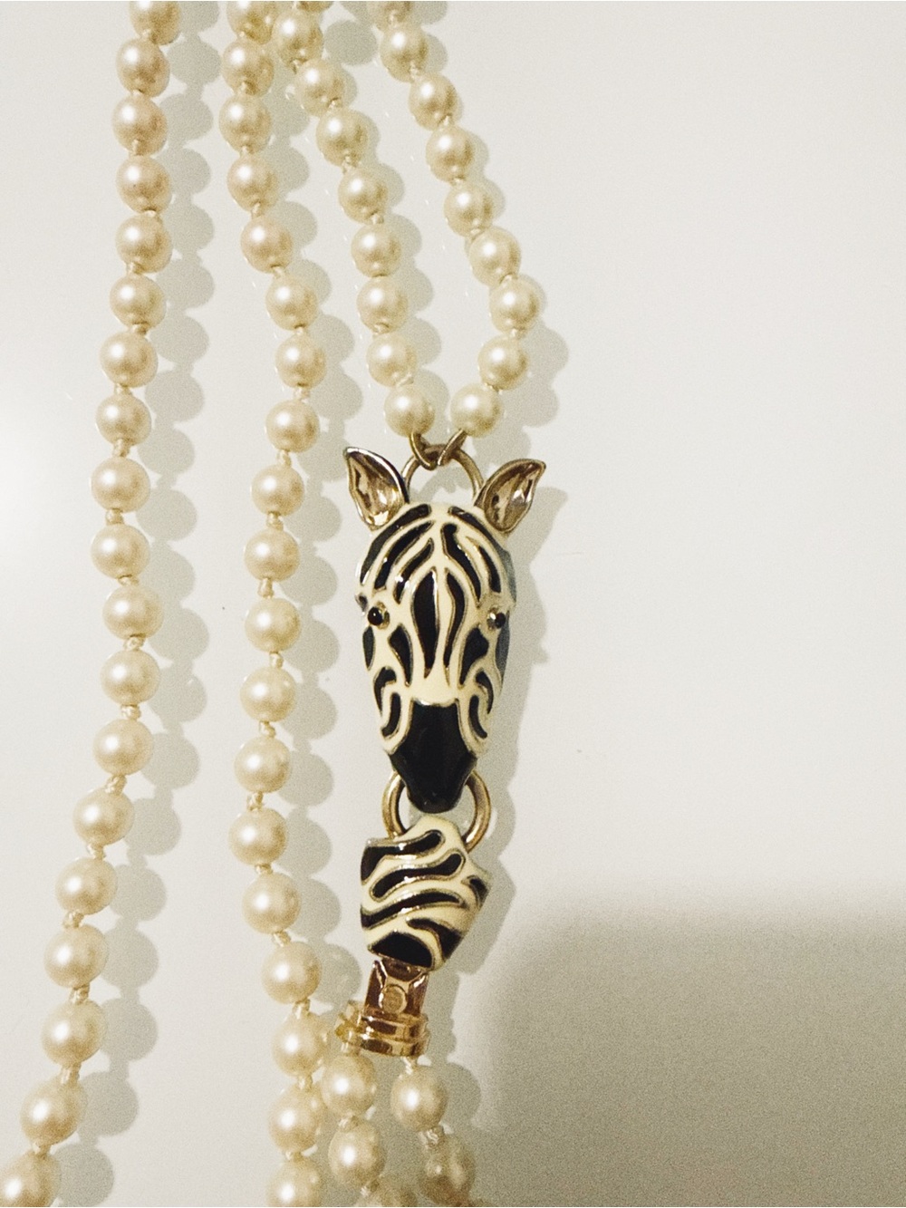 Vintage Pearl Necklace with Black and Gold Zebra Pendant